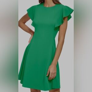 DKNY womens Flutter Sleeve Scuba Crepe Jewel Neck Dress
